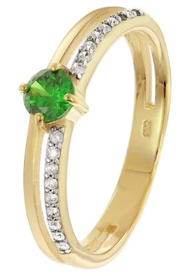 TRENDOR Schmuck Damenring Gold 333/8K mit synthetischem Smaragd und Zirkonias 68 - Bild 1 von 4