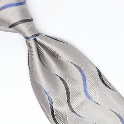 Corbata de seda para hombre GC Internazionale gris azul hélice remolino onda tejido corbata Italia Foto 1 de 4