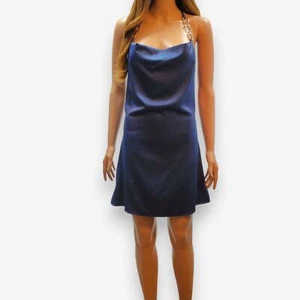 H. Fashion Slip Dress Satin Halter Blue Small S New - Picture 1 of 14