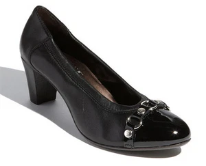 NUEVO AGL Mujer Cinturón Cuero Tacón Bomba EUR 41.5/US 11.5 Negro Napa/Patente Zapatos - Imagen 1 de 12