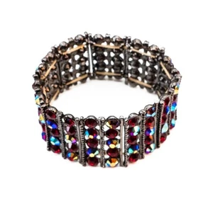 Bracciale Elastico Vintage Cristallo Aurora Boreale Rosso Profondo - 7,5 Pollici - Foto 1 di 2