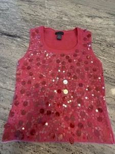 Woman Sweater ,sleeveless, Size Large Pink , By Mendocino Sequins - Picture 1 of 8