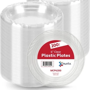 200 Clear Plastic Plates Set - 6 Inch Disposable Dessert Plates, Bulk Pack fo... - Picture 1 of 7