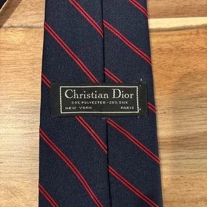 Vintage Christian Dior Men’s Silk Blend Blue Red Striped Tie - Picture 1 of 5