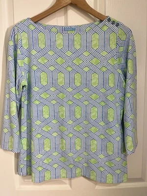 Top J McLaughlin Wavesong tela Catalina manga 3/4 como nuevo/azul mini cabaña talla L Foto 1 de 4