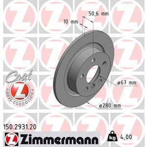Zimmermann OE Coat Z Brake Rotor Pair 280mm Rear 150.2931.20 - Picture 1 of 1