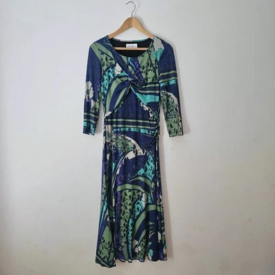 Emilio Pucci Blue/Green 3/4 Sleeve Jersey Stretch Dress Size UK 8 - Image 1 of 4