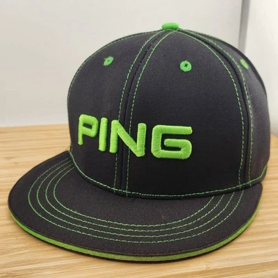 Boné de golfe Ping, preto e verde limão, 100% algodão, costura de contraste, Snapback - Imagem 1 de 4