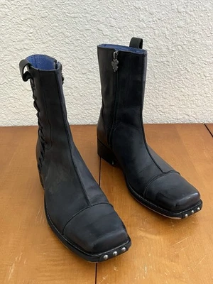 Mark Nason Leather Boots Men 10 Square Toe Dragon Angels Studded Mid Calf Zip Up - Image 1 of 4