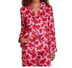 Ann Taylor LOFT Pyjama Set XXL passend lang rosa Rosenmuster Satin Schlafanzug Gr. 20-22 - Bild 1 von 8
