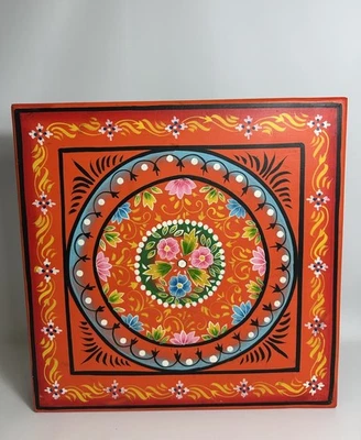 Vintage Bajot Table / Hand Painted Indian Wooden Table : Floral - Image 1 of 4