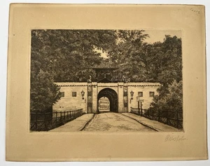Old Etching “King’s Gate Copenhagen” signed illegibly Danish architecture 7x9” - Picture 1 of 9