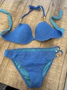 Calzedonia Bikini Cobey Blau Gr. M !wie Neu! Perlen - Bild 1 von 1