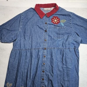Anna Maxwell Damen Jeanskleid Übergröße 5XL bestickt Blumen Knopfleiste - Bild 1 von 11