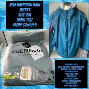 BAERSKIN Tactical Supply Co. BaerSkin RAIN JACKET 2XL Uomo Dark Teal CAPPOTTO ATL - Foto 1 di 11