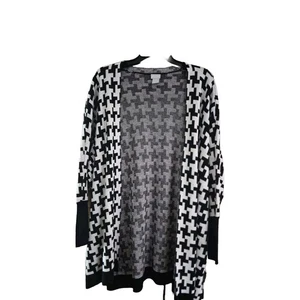 Chico's Open Front Cardigan Sweater S/M Black White Print Cotton Blend - Picture 1 of 10