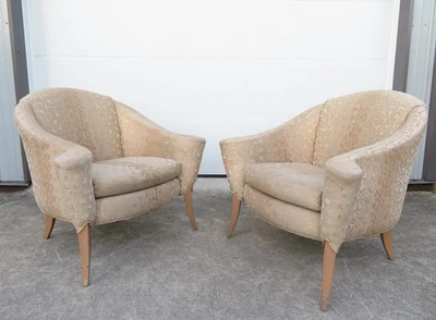 RARE Vintage MILO BAUGHMAN for THAYER COGGIN CHAIR PAIR Scroll Arm BARREL BACK - Image 1 of 4