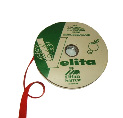 Red Velvet Ribbon 5/8 Inch Single Face Vintage 19+ Yd Spool Made in USA - Image 1 of 4