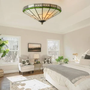 Tiffany Style Geometric Flush Mount Ceiling Light Stained Glass Living Room Lamp - Picture 1 of 9