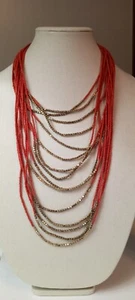 Chaps multi layer strand red necklace with silver tones mini beads - Picture 1 of 4