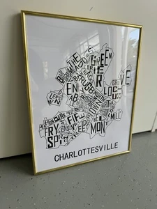 Charlottesville, Virginia Neighborhood Map Print Poster w/ Gold Frame 16''x20'' - Picture 1 of 11