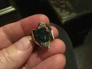 VINTAGE CUSTOM 14KT GOLD /DIAMOND/LAB CREATED ROUGH EMERALD RING -MUST SEE😳 - Picture 1 of 11