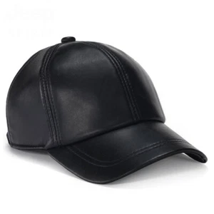 Baseball Cap 6 Panel weiches Lammfell verstellbarer Riemen Mütze Echtleder Herren - Bild 1 von 6