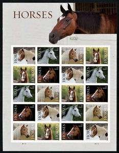 HORSES Imperforate NDC NO DIE CUT PANE OF 20 Forever Stamps MNH - Picture 1 of 1