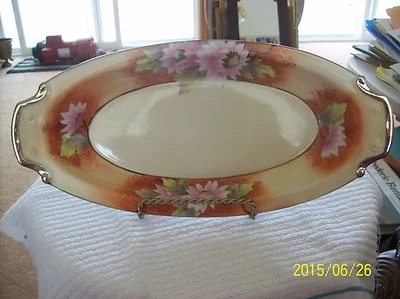 Bandeja/plato de apio floral oblongo dorado con mango de corona Noritake roja "M" Foto 1 de 4