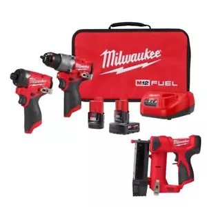 Milwaukee Hammer Drill + Impact Driver Kit 12V Cordless w/ 23-Gauge Pin Nailer - Picture 1 of 12