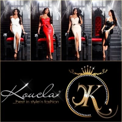 Sexy Maxi Vestido Koucla Imitación Cuero Tirantes con Cinturón Abertura Frontal Tazas Acolchadas Foto 1 de 2