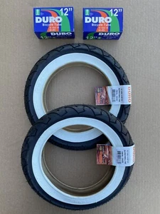 12 1/2" x 2 1/4'' Bicycle Tires & Tubes Black White Wall Smooth Bike Scooter SET - Picture 1 of 6