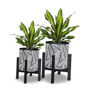 Plant Pot with Stand 10 & 12 Inches, 10inch + 12inch Palm Leaves Printed - Picture 1 of 8