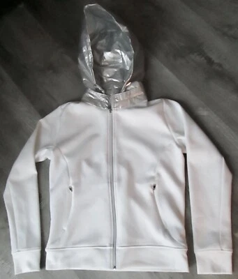 RLX RALPH LAUREN WHITE HOODIE CARDIGAN WITH SILVER METALLIC DETACHABLE HOOD SZ M - Image 1 of 4
