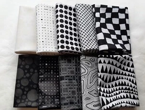 10 Fat Quarters - Black and White - FQ 18 x 22 100% Cotton Quilting Fabric - Picture 1 of 3