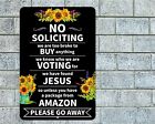 No Soliciting Please Go Away Sign Aluminum Metal 8"x12" Sunflowers