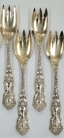 Sterling Silver Gorham Imperial Chrysanthemum Gold Wash Ice Cream Forks (4) Mono Cover