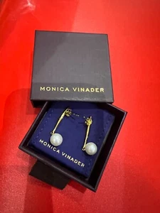 Monica Vinader Nura Round Pearl Gold Plated Drop Earrings Brand New Genuine💕 - Picture 1 of 4