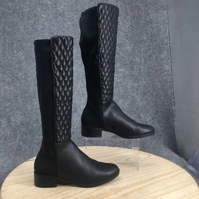 Merona Boots Womens 8 Darbi Tall Knee High Black Faux Leather Quilted Block Zip - Image 1 of 4