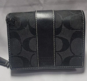 Coach Signature Black Canvas Leather Trim Credit Card Bifold Square Wallet - Picture 1 of 9