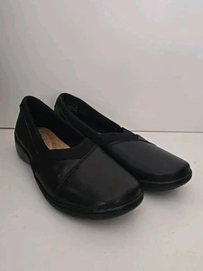 Clarks Black Leather Channing Casual Comfort Slip On Loafer Shoes Women 9.5 - Picture 1 of 6