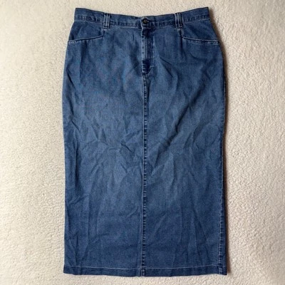 复古 Lee 牛仔中裙 18 M 码直铅笔背开衩垃圾 90 年代 Y2K — 第 1/4 张图片
