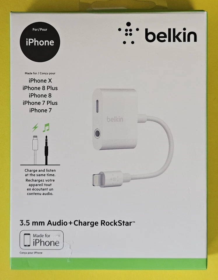 Adaptador Rockstar de carga de audio Belkin de 3,5 mm para iPhone Foto 1 de 4