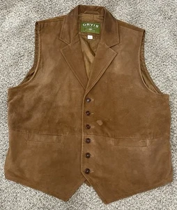 Vintage Orvis Vest Mens XL Brown Lined Leather Suede Jacket Waistcoat Western - Picture 1 of 8