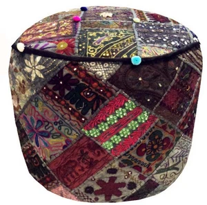 24" FOLK BANJARA DÉCOR FURNITURE OTTOMAN POUF STOOL PILLOW CHAIR COVER POUFFE - Picture 1 of 11