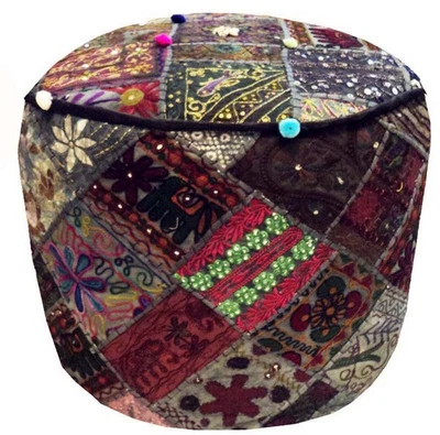 24" FOLK BANJARA DÉCOR FURNITURE OTTOMAN POUF STOOL PILLOW CHAIR COVER POUFFE - Image 1 of 4