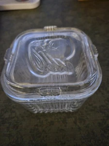 Vintage Federal gerippt klar Vertiefung Glas Kühlschrank Geschirr mit Deckel-Gemüse - Bild 1 von 8
