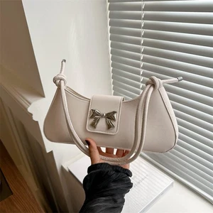 Stylish White Pu Shoulder Bag For Casual Everyday Use With Cute Bow Design - Picture 1 of 12