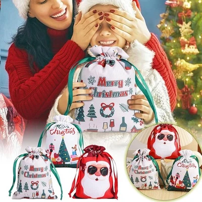 4-12 шт. рождественские подарочные сумки на шнурке — праздничные подарочные сумки для праздников и вечеринок - Изображение 1 из 4