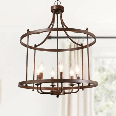 LNC 6-Light Rusty Bronze Cage Chandelier w/ Candlestick for Foyer - Image 1 of 4
